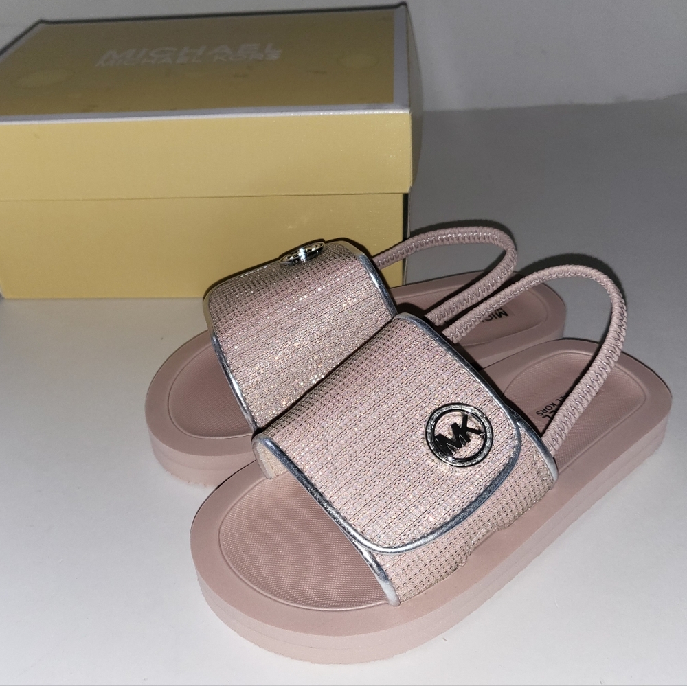 Michael Kors girls sandals slingbacks Size 10C Pink Glitter NIB